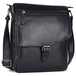 TUSC Pictor Premium Ledertasche für Tablets bis 10,5 Zoll, Seitentasche, Cross-body bag, Messenger bag, Unisex Handtasche, klein Umhängetasche, Mini Schultertasche für Herren Damen 24x30x8 cm von TUSC