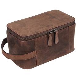 TUSC Pollux Leder kulturtasche kulturbeutel für Herren Damen, Leder Kosmetiktasche Waschtasche Waschbeutel Rasierentasche, Leather Toiletry Bag, Größe - 26x13x13cm von TUSC