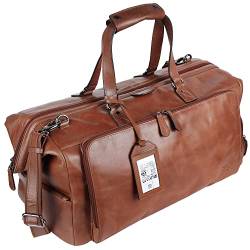 TUSC Tarvos Premium Leder Handgepäck mit Schuhefach Echtleder Reisetasche Herren Großes Reisegepäck XL Duffle Bag Weekender aus Rinds-Leder im Vintage-Look mit Reißverschluss, Große 54x32x26 cm von TUSC