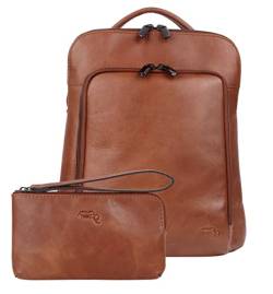 TUSC Titania Premium Leder Rucksackhandtasche für Damen, Tagesrucksack Braun, Größe 28 x 32 x 7 cm von TUSC
