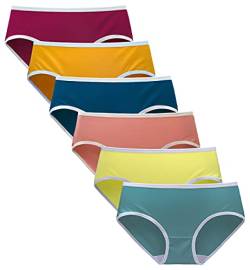 Damen Hipster-Slips aus Baumwolle, niedrige Taille, unsichtbar, volle Abdeckung, 6 Stück, Lila Rot / Chrom Gelb / Vivid Blue / Rogue Red / Bright Yellow / Grey Green, 34 von TUTUESTHER