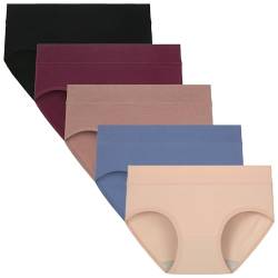 TUTUESTHER Damen Baumwolle Slips Nahtlos Unterwäsche Taillenslips Dehnbare Unterhosen Bequeme Sport Panties Hipsters Mehrpack（L-EU 42, Schwarz/Tiefrot/Khaki/Nude/Grau Blau） von TUTUESTHER