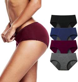 TUTUESTHER Damen Perioden Schlüpfer Menstruation Unterwäsche Auslaufsicher Höschen aus Baumwolle Absorbierend Unterhose Slip（L-EU 42, Schwarz/Grau/Weinrot/Navy blau） von TUTUESTHER