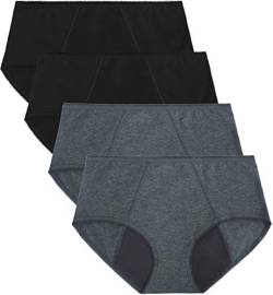 TUTUESTHER Damen Perioden Schlüpfer Menstruation Unterwäsche Auslaufsicher Höschen aus Baumwolle Absorbierend Unterhose Slip（XL-EU 44, 2 Schwarz/2 Grau） von TUTUESTHER