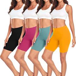 TUTUESTHER Damen Unterhosen Radlerhosen Boxershorts aus Baumwolle Shorts Hoher Bund Sommer Panties Kurze Leggins(12,Black/Chrome Yellow/Purple Red/Grey-Green) von TUTUESTHER