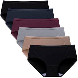 TUTUESTHER Unterhosen Damen Baumwolle Slips Unterwäsche Mittel Taille Dehnbare Hipster Panties 6er Pack（S-EU 38, Schwarz/Weinrot/Marineblau/Khaki/Hellgrau/Schwarz） von TUTUESTHER