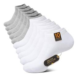TUUHAW 10 Paar Sneaker Socken Herren 47-49 Sportsocken Laufsocken Kurzsocken Halbsocken Baumwoll Atmungsaktive Weiß Grau von TUUHAW