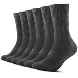 TUUHAW 6 Paar Socken Herren Damen Crew Sportsocken Wandersocken Trekkingsocken Baumwolle Atmungsaktiv Sneaker Socken 43-46 39-42 35-38 47-50, Grau-39-42 von TUUHAW