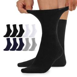 TUUHAW Damensocken ohne Gummibund Diabetikersocken Damen Diabetiker Socken Herren 10 Paar Comfort Baumwolle 35-38 Schwarz Weiß Grau Dunkelblau Herrensocken Gesundheitssocken ohne Bund von TUUHAW