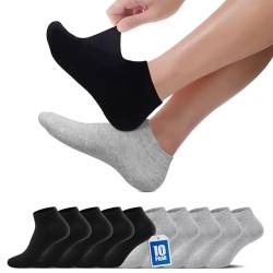 TUUHAW Sneaker Socken Damen 35-38 Herren Sneakersocken Sportsocken Halbsocken Kurze Atmungsaktive Baumwolle Socken Laufsocken 10paar Schwarz Grau von TUUHAW