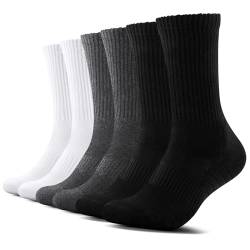 TUUHAW Socken Herren Damen 6 paar Sportsocken Weiß Laufsocken Gepolstert Baumwollsocken Schwarz Grau, Ideal für Herbst & Winter 39-42 von TUUHAW