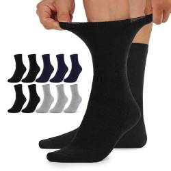 TUUHAW Socken ohne Gummibund Herren Diabetikersocken Damen Diabetiker Socken 47-50 10 Paar Comfort Baumwolle Schwarz Grau Dunkelblau Herrensocken Gesundheitssocken ohne Bund von TUUHAW