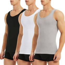 TUUHAW Unterhemd Herren Tank Top 3er Pack 100% gekämmte Baumwolle Feinripp Tanktop Herren Schwarz Unterhemden Männer Viele Farben Muskelshirts Herren Gym Schwarz Weiß Grau XXL von TUUHAW