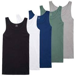 TUUHAW Unterhemd Herren Tank Top 5er Pack Classic Feinripp einfarbiges Achselshirts Atmungsaktiv Schwarz Weiß Grau Marine Olive 4XL von TUUHAW