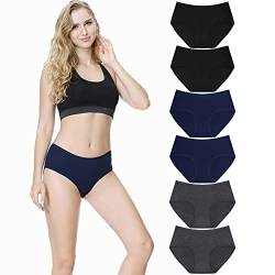 TUUHAW Unterhosen Damen Baumwolle Slips Mehrpack Hipster Bequeme Unterwäsche 6er Pack Schwarz Marine Grau L von TUUHAW