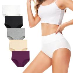 TUUHAW Unterhosen Damen Unterwäsche 5er Pack Slip Miederhose Baumwolle Hoher Taille Atmungsaktive Mehrfarbig-1 XL von TUUHAW