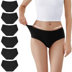 TUUHAW Unterhosen Damen Unterwäsche 6er Pack Baumwolle Slips Mittel Taille Panties Schwarz M von TUUHAW