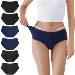 TUUHAW Unterhosen Damen Unterwäsche 6er Pack Baumwolle Slips Mittel Taille Panties Schwarz Marine Grau XS von TUUHAW