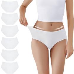 TUUHAW Unterhosen Damen Unterwäsche 6er Pack Baumwolle Slips Mittel Taille Panties Weiß S von TUUHAW