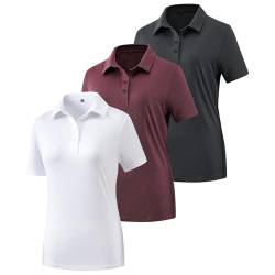 Damen-Golf-Polo-Shirt, leicht, feuchtigkeitsableitend, kurzärmelig, schnell trocknend, athletisches Tennis-Tops, 3er-Pack Schwarz, Weiß, Dunkelrot, X-Groß von TVKSOM