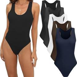 TVKSOM 4/5er-Pack Body für Damen, gerippt, ärmellos, U-Ausschnitt, Tank-Top, Racerback, Damen-Body, 5er-Pack Schwarz, Weiß, Dunkelgrau, Marineblau, Kaffee, M von TVKSOM