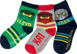 TVM Europe GmbH LEGO NINJAGO Socken Set 3 Paar Kindersocken Kinder Strümpfe für Jungen Ninja BUNT Gr.23 24 25 26 27 28 29 30 31 32 33 34 (27/30), Rot von TVM Europe GmbH