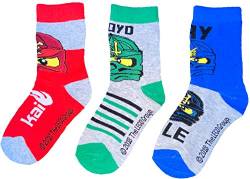 TVM Europe GmbH LEGO NINJAGO Socken Set 3 Paar Kindersocken Kinder Strümpfe für Jungen Ninja hellgrau Gr.27/30 31/34 35/38 (31/34) von TVM Europe GmbH