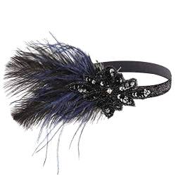 Frauen 1920er Jahre Flapper Stirnband Schwarz Feder Kopfschmuck Strass Haarband Cocktail Zubehör für Frauen Stirnbänder Damen von TWIFER