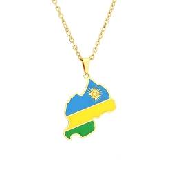 TWOMEM Halskette Anhänger Europäische und amerikanische Ruanda-Karten- und Flaggen-Halsketten für Männer und Frauen, geometrische Accessoires im Ethno-Stil Geburtstag Party Geschenk von TWOMEM