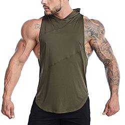TX Apparel Herren Muscle Ärmellose Hoodie Dry Fit Kapuzenpullover Sleeveless Workout Shirts-GN-XL von TX Apparel