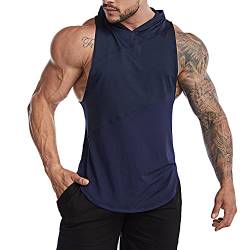 TX Apparel Herren Muscle Ärmellose Hoodie Dry Fit Kapuzenpullover Sleeveless Workout Shirts-NVBU-L von TX Apparel