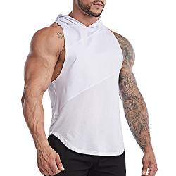 TX Apparel Herren Muscle Ärmellose Hoodie Dry Fit Kapuzenpullover Sleeveless Workout Shirts-WT-M, Weiß von TX Apparel