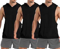 TX Apparel Herren Tank Top Ärmelloser Muskelshirt Workout Sport Fitness Hoodie Bodybuilding Muskel Kapuzen Tanktops-BK+BK+BK-XL von TX Apparel