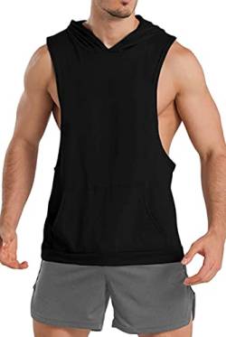 TX Apparel Herren Tank Top Ärmelloser Muskelshirt Workout Sport Fitness Hoodie Bodybuilding Muskel Kapuzen Tanktops-BK-XXL von TX Apparel