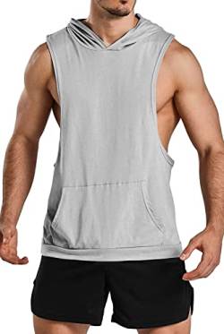 TX Apparel Herren Tank Top Ärmelloser Muskelshirt Workout Sport Fitness Hoodie Bodybuilding Muskel Kapuzen Tanktops-GY-XXL von TX Apparel