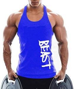 TX Apparel Herren Tanktop Beast Gym Stringer Shirt Baumwolle, Blau, S von TX Apparel
