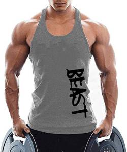 TX Apparel Herren Tanktop Beast Gym Stringer Shirt Baumwolle, Grau, L von TX Apparel