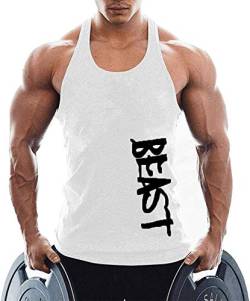 TX Apparel Herren Tanktop Beast Gym Stringer Shirt Baumwolle, Weiß, S von TX Apparel