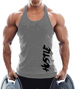 TX Apparel Herren Tanktop Fitness Stringer Hustle Ärmellos Weste Gym Shirt Muskelshirt -GY-XL von TX Apparel