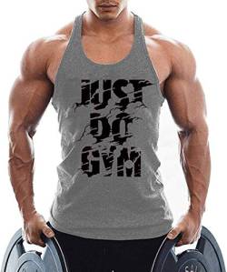 TX Apparel Herren Tanktop Fitness Stringer JUST DO Gym Ärmellos Weste Gym Shirt Muskelshirt -GY-XL von TX Apparel