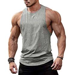 TX Apparel Herren Tanktop Fitness Stringer Low Cut Off Ärmellos Weste Bodybuilding T-Shirt Muskelshirt -GY-L von TX Apparel