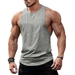 TX Apparel Herren Tanktop Fitness Stringer Low Cut Off Ärmellos Weste Bodybuilding T-Shirt Muskelshirt -GY-XL von TX Apparel