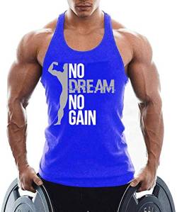 TX Apparel Herren Tanktop NO Dream NO GAIN Gym Stringer Shirt Baumwolle, Blau, XL von TX Apparel