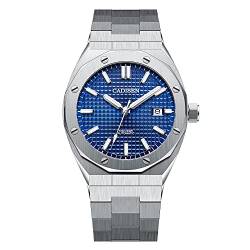 TYBERLEY Cadisen Mechanische Herren-Armbanduhr NH35, selbstaufziehendes Uhrwerk, Edelstahl, wasserdicht, Business-Herren-Luxus-Sport-Armbanduhren, Blau-kariert von TYBERLEY