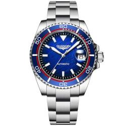 TYBERLEY Herren-Automatik-Uhren 41mm Edelstahl Tauchen Wasserdicht Mechanische Armbanduhr für Männer, mit Datum Kalender und leuchtende (Silber Blau) von TYBERLEY