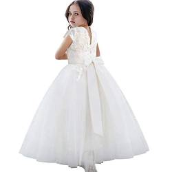 TYHTYM Blumenmädchen-Kleid, Festzug, Hochzeit, Spitzenkleid, Ballkleid, Ballkleid, Mädchen, Partykleid, Flatterärmel, Weiß Gr. (2-3 Jahre, Elfenbeinfarben) von TYHTYM