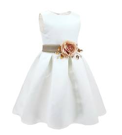 TYHTYM Blumenmädchen-Kleid, Festzug, Hochzeit, Spitzenkleid, Ballkleid, Ballkleid, Mädchen, Partykleid, Flatterärmel, Weiß Gr. (8-9 Jahre, Elfenbein 1) von TYHTYM