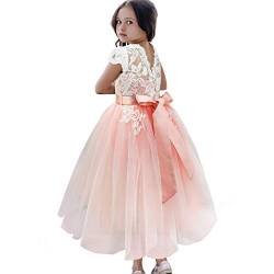 TYHTYM Blumenmädchen-Kleid, Festzug, Hochzeit, Spitzenkleid, Ballkleid, Ballkleid, Mädchen, Partykleid, Flatterärmel, Weiß Gr. 10-11 Jahre, Rose von TYHTYM