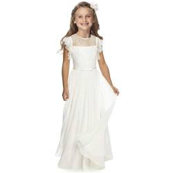 TYHTYM Blumenmädchen-Kleid, Festzug, Hochzeit, Spitzenkleid, Ballkleid, Ballkleid, Mädchen, Partykleid, Flatterärmel, Weiß Gr. 10-11 Jahre, beige von TYHTYM