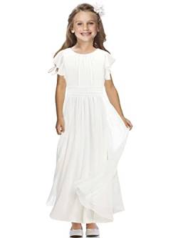 TYHTYM Blumenmädchen-Kleid, Festzug, Kleid der Brautjungfer, Hochzeit, Spitzenkleid, Ballkleid, Mädchen, Partykleid, Flatterärmel, Elfenbein Gr. (10-11 Jahre, Elfenbein) von TYHTYM